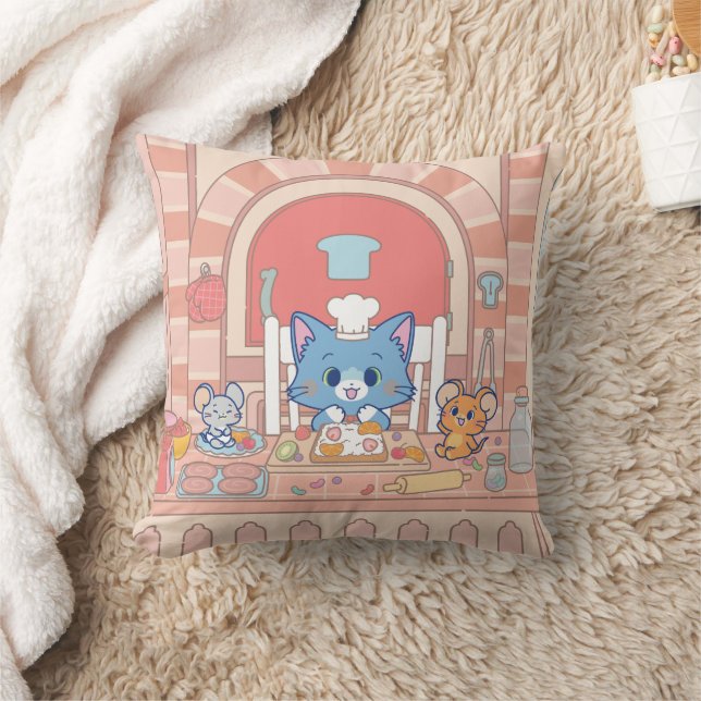 Anime Tom, Jerry, and Tuffy Bakery Throw Pillow (Blanket)