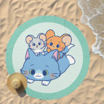 Anime Tom, Jerry, and Tuffy Beach Towel<br><div class="desc">This adorable anime graphic features Tom, Jerry, and Tuffy in a delightful display of camaraderie and fun. Tom, the large gray cat, has a big, welcoming smile, serving as a soft and cozy seat for his little friends. Jerry, the brown mouse, and Tuffy, the gray mouse, are perched happily atop...</div>