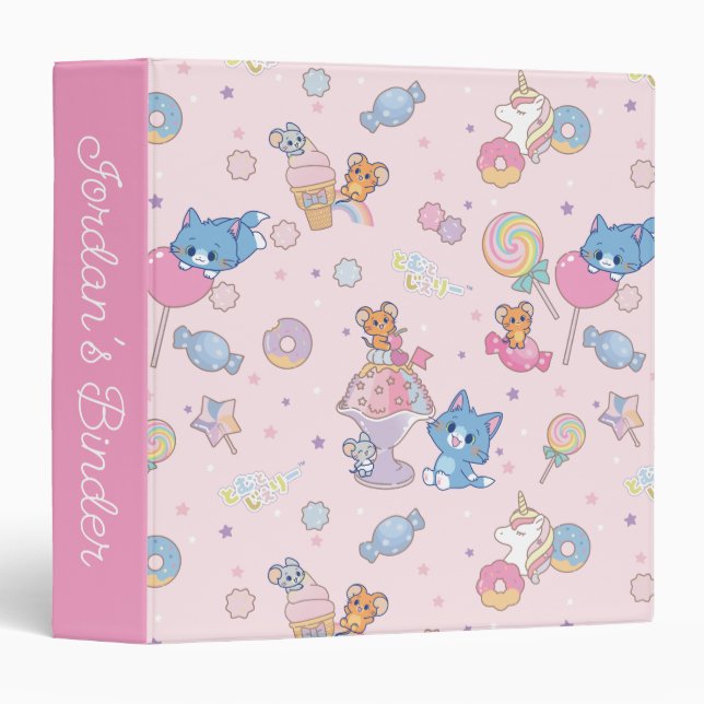 Anime Tom, Jerry, and Tuffy Candyland Pattern 3 Ring Binder (Front/Spine)