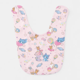 Anime Tom, Jerry, and Tuffy Candyland Pattern Baby Bib