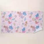 Anime Tom, Jerry, and Tuffy Candyland Pattern Beach Towel<br><div class="desc">This playful and sweet anime pattern features Tom, Jerry, and Tuffy from the beloved "Tom and Jerry" series. The design is set against a soft pink background dotted with stars and whimsical shapes. Tom is depicted in various playful poses, from savoring a delicious shaved ice to lounging with a candy....</div>