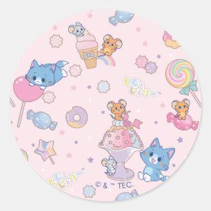 Anime Tom, Jerry, and Tuffy Candyland Pattern Classic Round Sticker