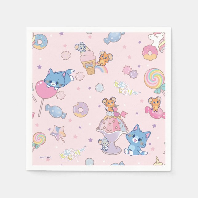 Anime Tom, Jerry, and Tuffy Candyland Pattern Napkins (Front)