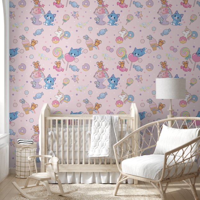 Anime Tom, Jerry, and Tuffy Candyland Pattern Wallpaper (Kids)