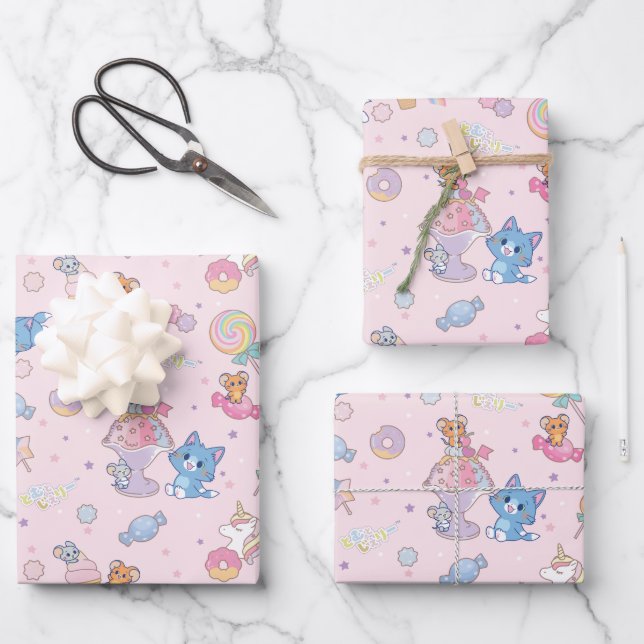 Anime Tom, Jerry, and Tuffy Candyland Pattern Wrapping Paper Sheets (Front)