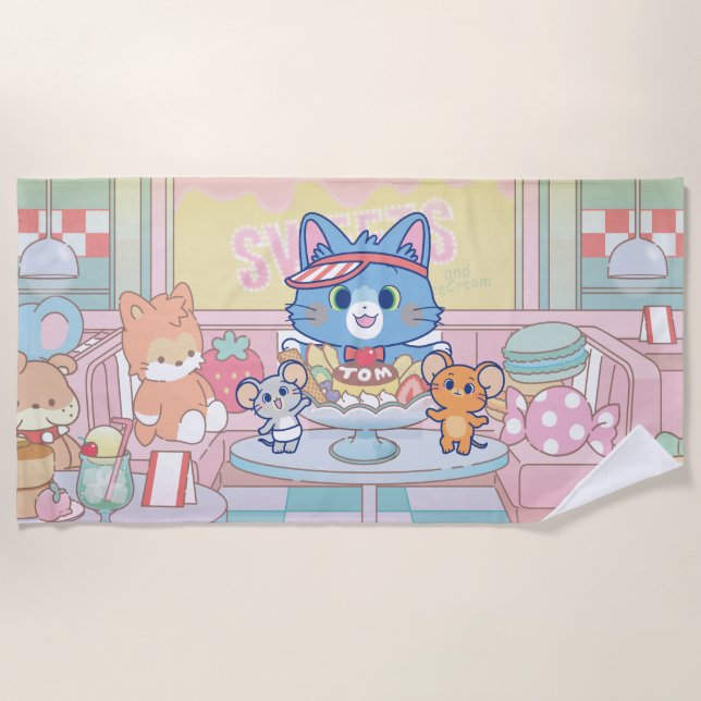 Anime Tom, Jerry, and Tuffy Dessert Parlor Beach Towel (Front)