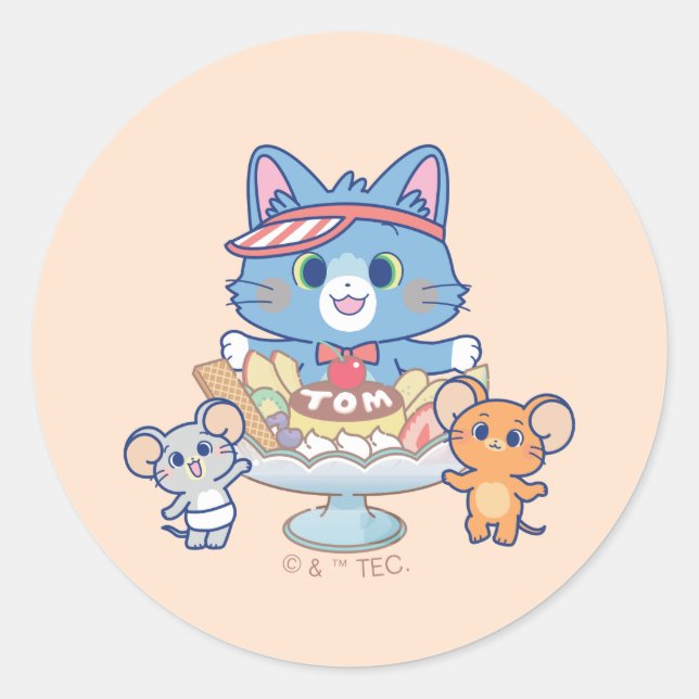 Anime Tom, Jerry, and Tuffy Dessert Parlor Classic Round Sticker (Front)