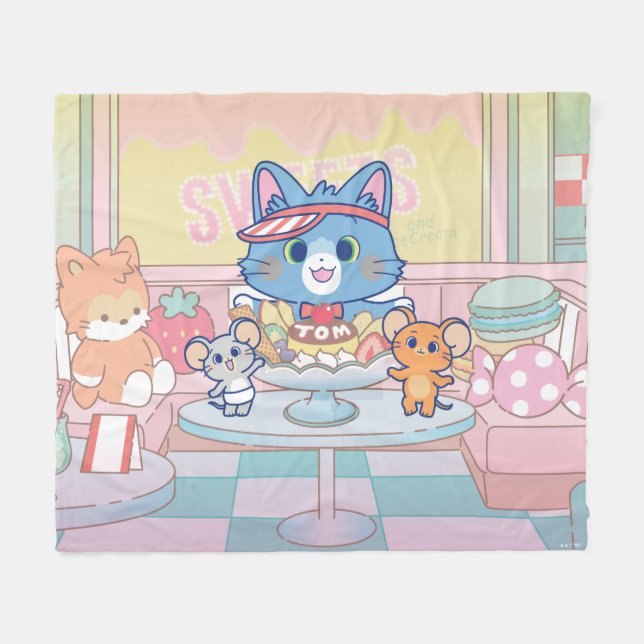Anime Tom, Jerry, and Tuffy Dessert Parlor Fleece Blanket (Front (Horizontal))