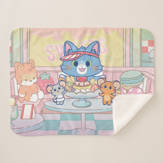 Anime Tom, Jerry, and Tuffy Dessert Parlor Sherpa Blanket (Front (Horizontal))