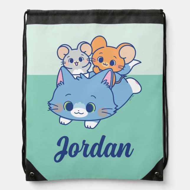 Anime Tom, Jerry, and Tuffy Drawstring Bag (Front)