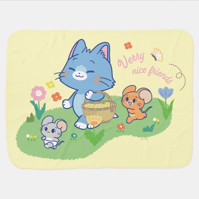 Anime Tom, Jerry, and Tuffy Picnic Baby Blanket (Horizontal)
