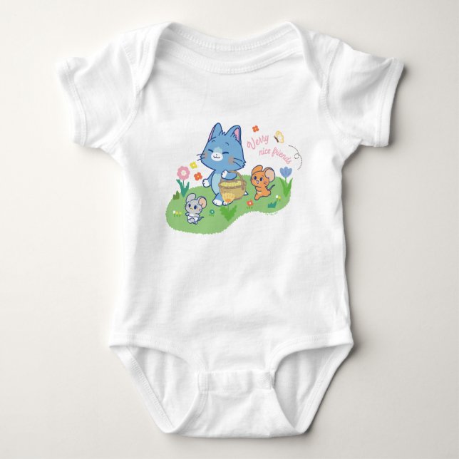 Anime Tom, Jerry, and Tuffy Picnic Baby Bodysuit (Front)