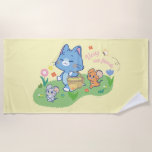 Anime Tom, Jerry, and Tuffy Picnic Beach Towel<br><div class="desc">This delightful anime graphic captures a serene and joyful day out in nature. Tom leads the way with a picnic basket, enjoying the beauty of the spring flowers around him. Tuffy and Jerry, equally happy, follow along—Tuffy with a curious glance back and Jerry bounding forward with enthusiasm. The scene is...</div>