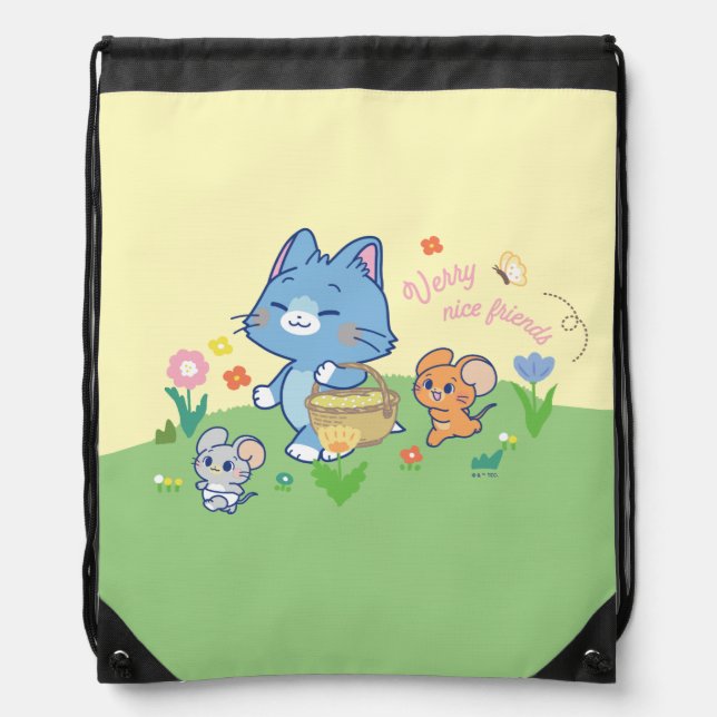 Anime Tom, Jerry, and Tuffy Picnic Drawstring Bag (Front)