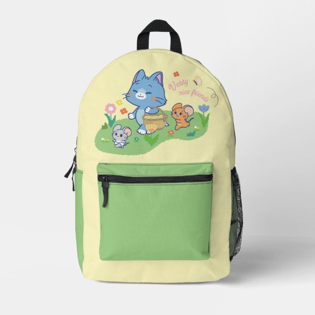 Anime Tom, Jerry, and Tuffy Picnic Printed Backpack (Front)