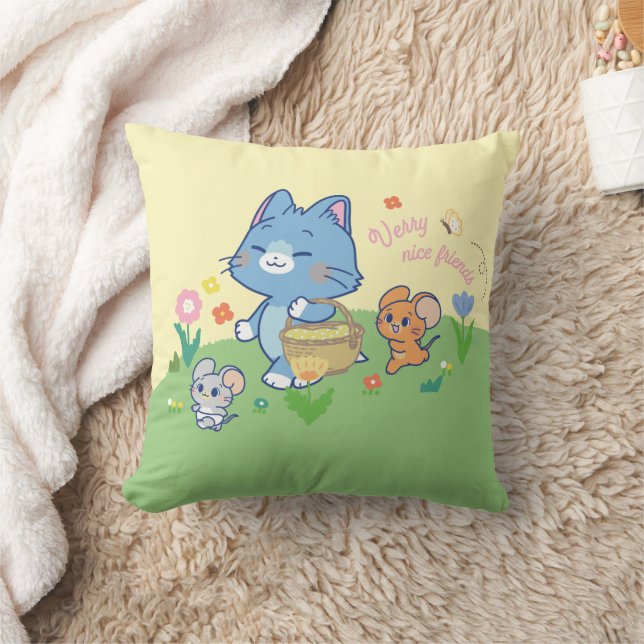 Anime Tom, Jerry, and Tuffy Picnic Throw Pillow (Blanket)