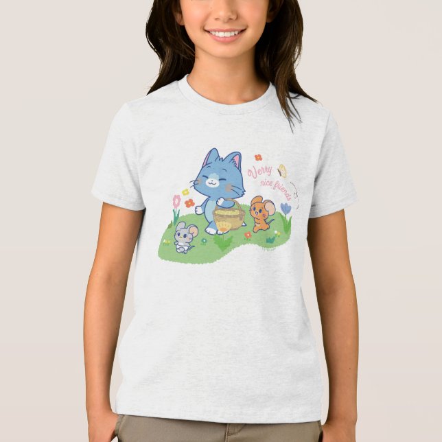 Anime Tom, Jerry, and Tuffy Picnic Tri-Blend Shirt (Front)