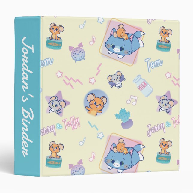Anime Tom, Jerry, and Tuffy Playtime Pattern 3 Ring Binder (Front/Spine)