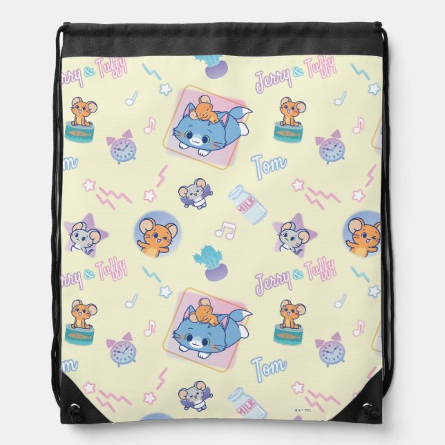 Anime Tom, Jerry, and Tuffy Playtime Pattern Drawstring Bag (Front)