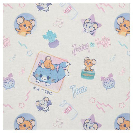 Anime Tom, Jerry, and Tuffy Playtime Pattern Fabric