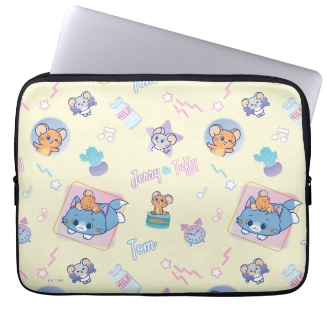 Anime Tom, Jerry, and Tuffy Playtime Pattern Laptop Sleeve (Front)