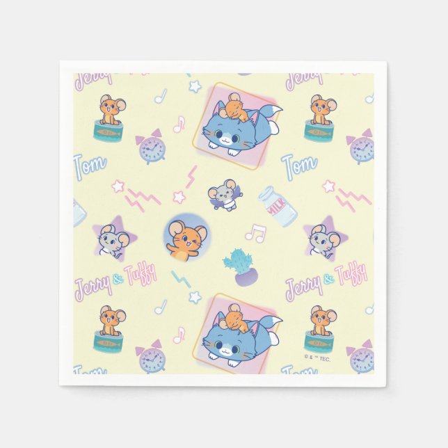 Anime Tom, Jerry, and Tuffy Playtime Pattern Napkins (Front)