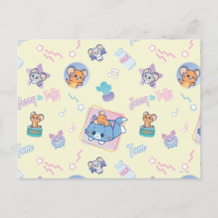 Anime Tom, Jerry, and Tuffy Playtime Pattern Postcard