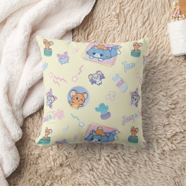 Anime Tom, Jerry, and Tuffy Playtime Pattern Throw Pillow (Blanket)