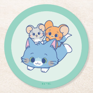 Anime Tom, Jerry, and Tuffy Round Paper Coaster