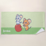 Anime Tuffy and Jerry Apple Rolling Beach Towel<br><div class="desc">This charming anime graphic captures a delightful moment shared between the two famous mice from "Tom and Jerry." Tuffy walks triumphantly atop a giant, glossy apple, while Jerry pushes the apple along with excitement, perhaps suggesting a playful game or a shared snack. Their expressions are full of joy and mischief,...</div>