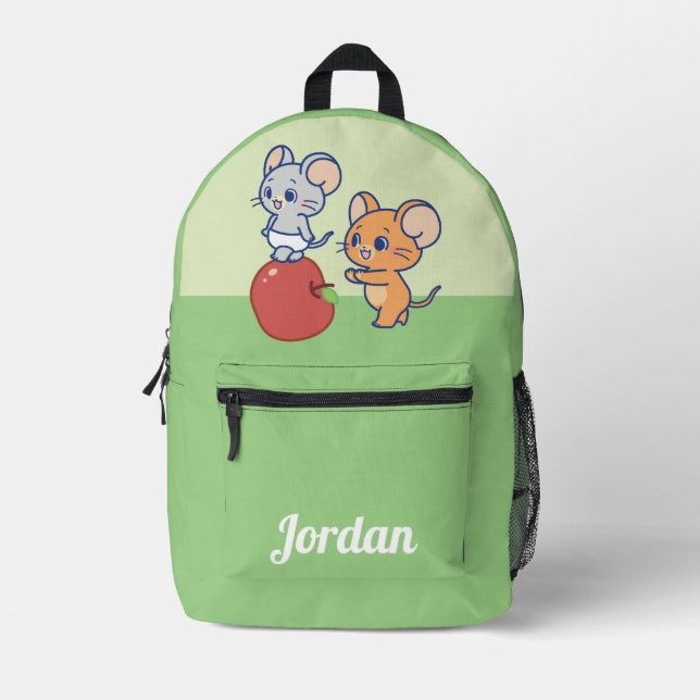 Anime Tuffy and Jerry Apple Rolling Printed Backpack (Front)