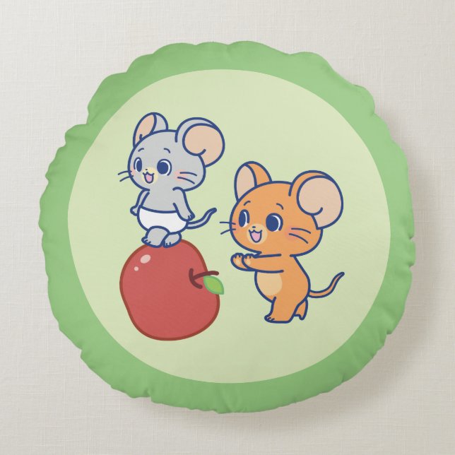 Anime Tuffy and Jerry Apple Rolling Round Pillow (Front)