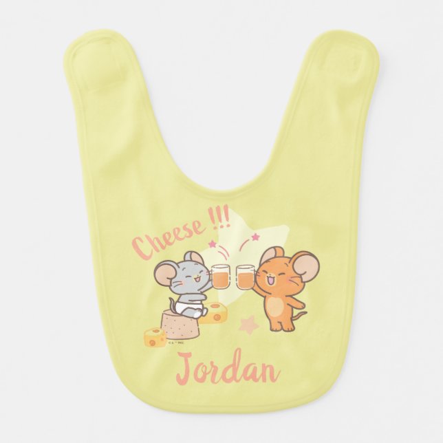 Anime Tuffy and Jerry Cheers to Cheese Baby Bib (Front)