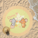 Anime Tuffy and Jerry Cheers to Cheese Beach Towel<br><div class="desc">This heartwarming anime graphic captures a delightful moment between Tuffy and Jerry, the beloved mice from "Tom and Jerry". Here, they are depicted cheerfully clinking glasses of juice in a toast, surrounded by chunks of delicious cheese. Tuffy wears a content smile, while Jerry appears joyously animated. Their expressions and the...</div>