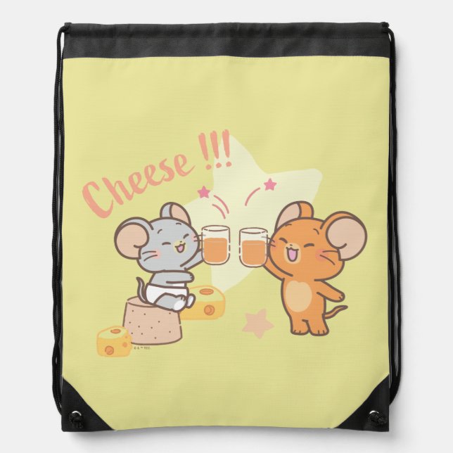 Anime Tuffy and Jerry Cheers to Cheese Drawstring Bag (Front)