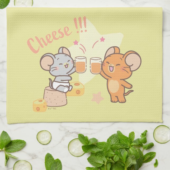 Anime Tuffy and Jerry Cheers to Cheese Kitchen Towel (Folded)