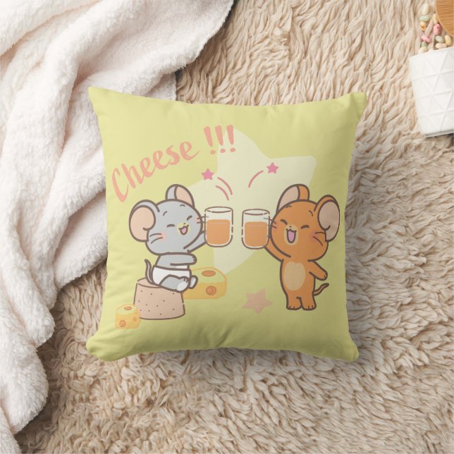 Anime Tuffy and Jerry Cheers to Cheese Throw Pillow (Blanket)