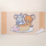 Anime Tuffy and Jerry Cheesecake Beach Towel<br><div class="desc">This charming anime graphic features Tuffy and Jerry, the classic characters from "Tom and Jerry, " enjoying a delightful treat together. Tuffy sits triumphantly atop a large slice of cheesecake, while Jerry gleefully nibbles at the cake beside him. The image is set against a simple background that highlights the joyous...</div>
