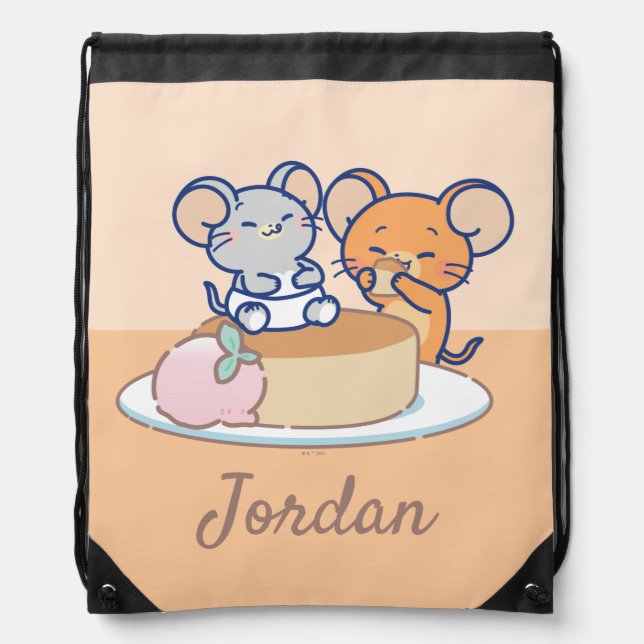 Anime Tuffy and Jerry Cheesecake Drawstring Bag (Front)