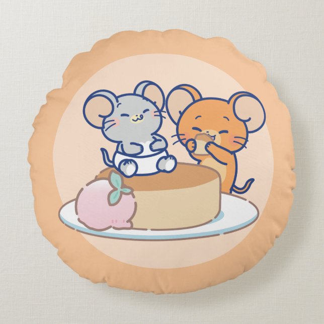Anime Tuffy and Jerry Cheesecake Round Pillow (Front)