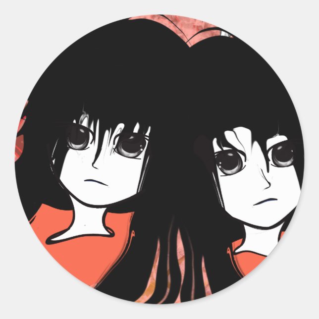 Anime Twins Classic Round Sticker (Front)