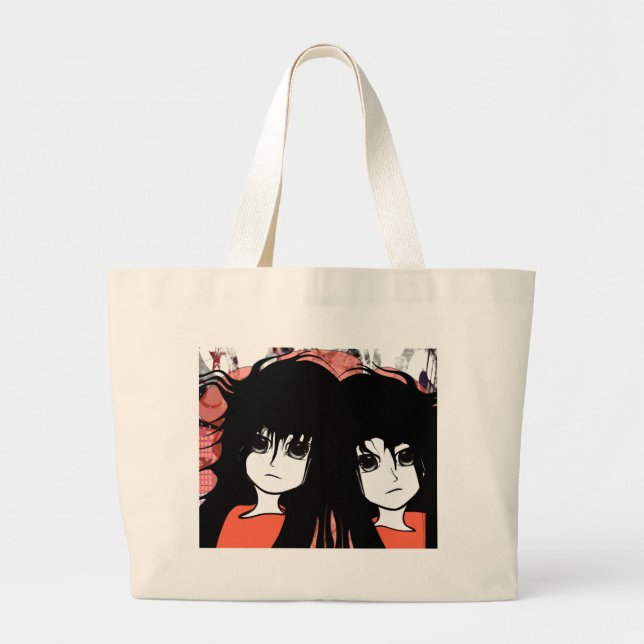 Anime Twins Large Tote Bag (Front)