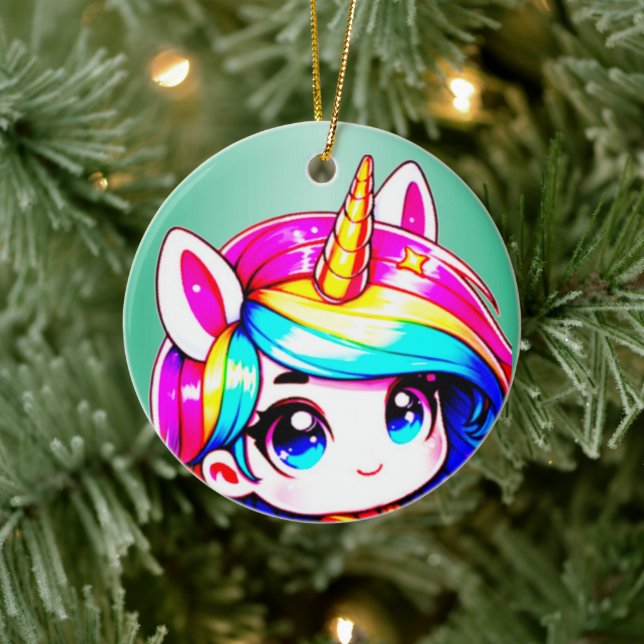 Anime Unicorn Kids Ceramic Ornament (Tree)
