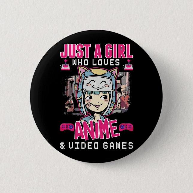 Anime Video Games Girl Otaku Teen Japanese Gaming Button (Front)