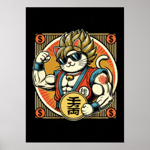 Anime Vintage Maneki Neko Lucky Cat, Success Money Poster