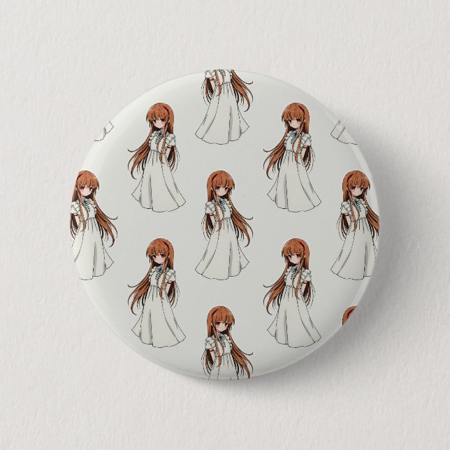 Anime Weeb Girl Manga Pattern Design  Button (Front)