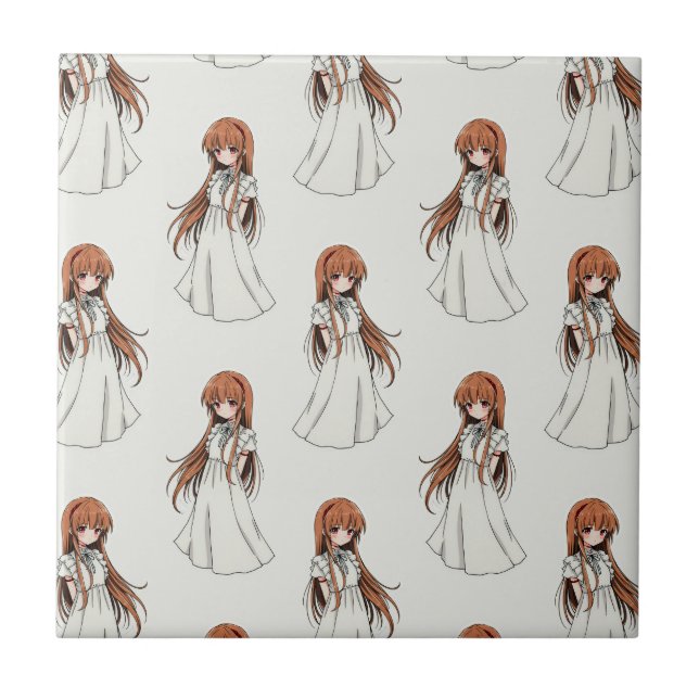 Anime Weeb Girl Manga Pattern Design  Ceramic Tile (Front)
