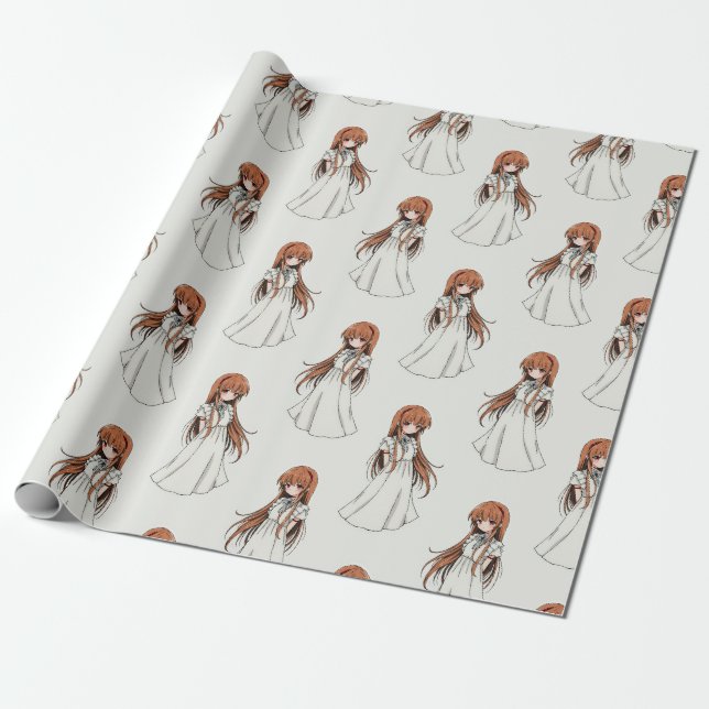 Anime Weeb Girl Manga Pattern Design  Wrapping Paper (Unrolled)