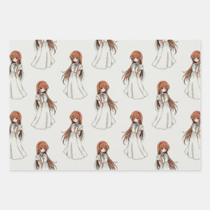 Anime Weeb Girl Manga Pattern Design  Wrapping Paper Sheets