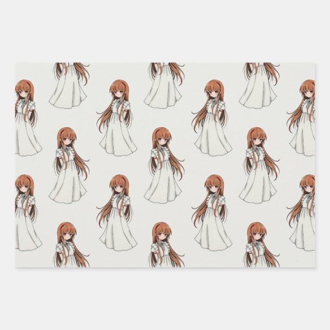 Anime Weeb Girl Manga Pattern Design  Wrapping Paper Sheets (Front)